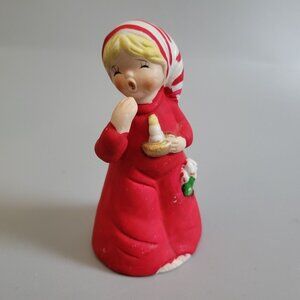 Vintage 1978 Jasco Christmas Figurine Bell Girl In Red Dress